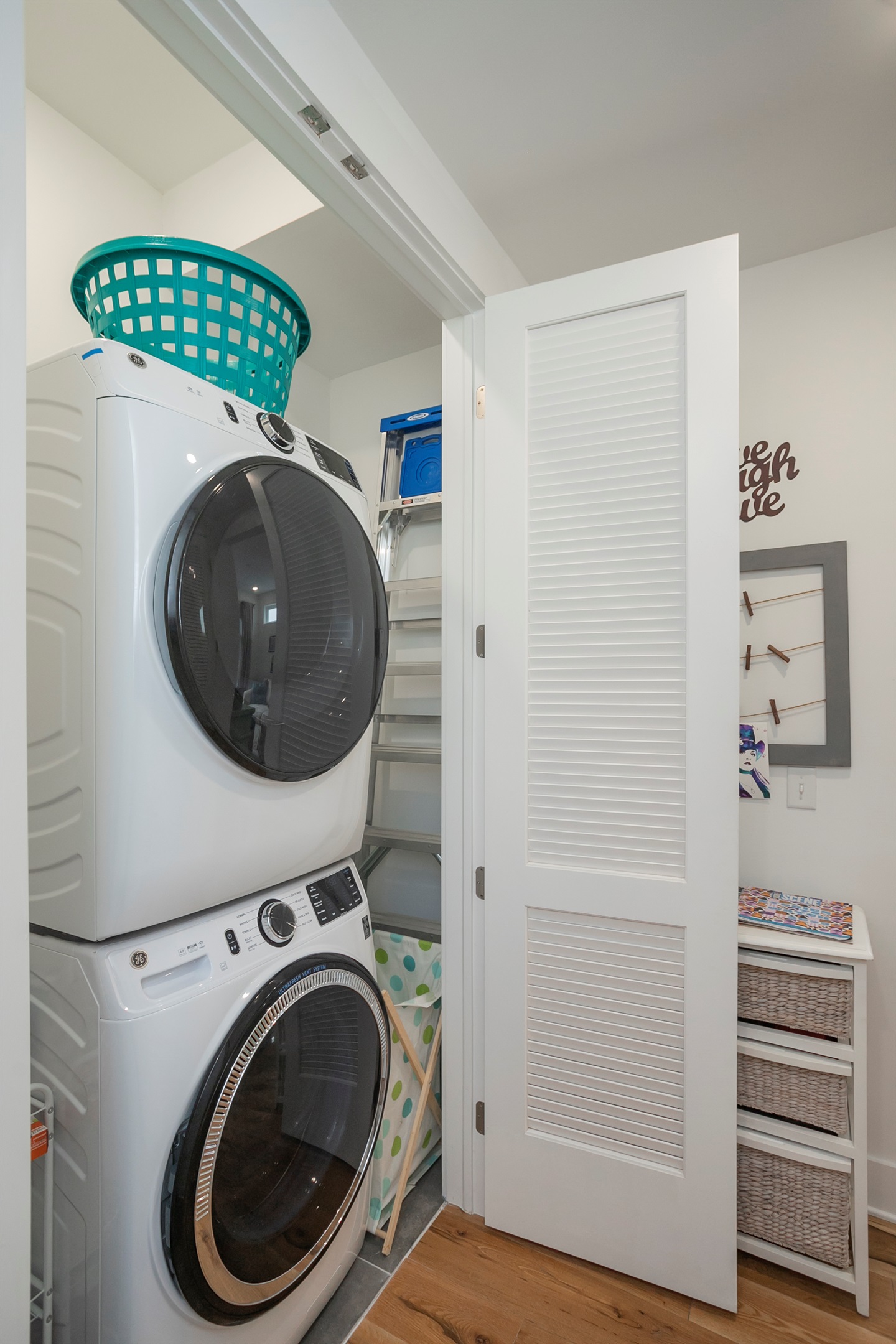 Full size washer and dryer with starter detergent for your use. Get your laundry done before headed home so you don't go home to dirty laundry!