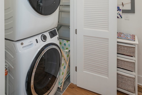 Full size washer and dryer with starter detergent for your use. Get your laundry done before headed home so you don't go home to dirty laundry!