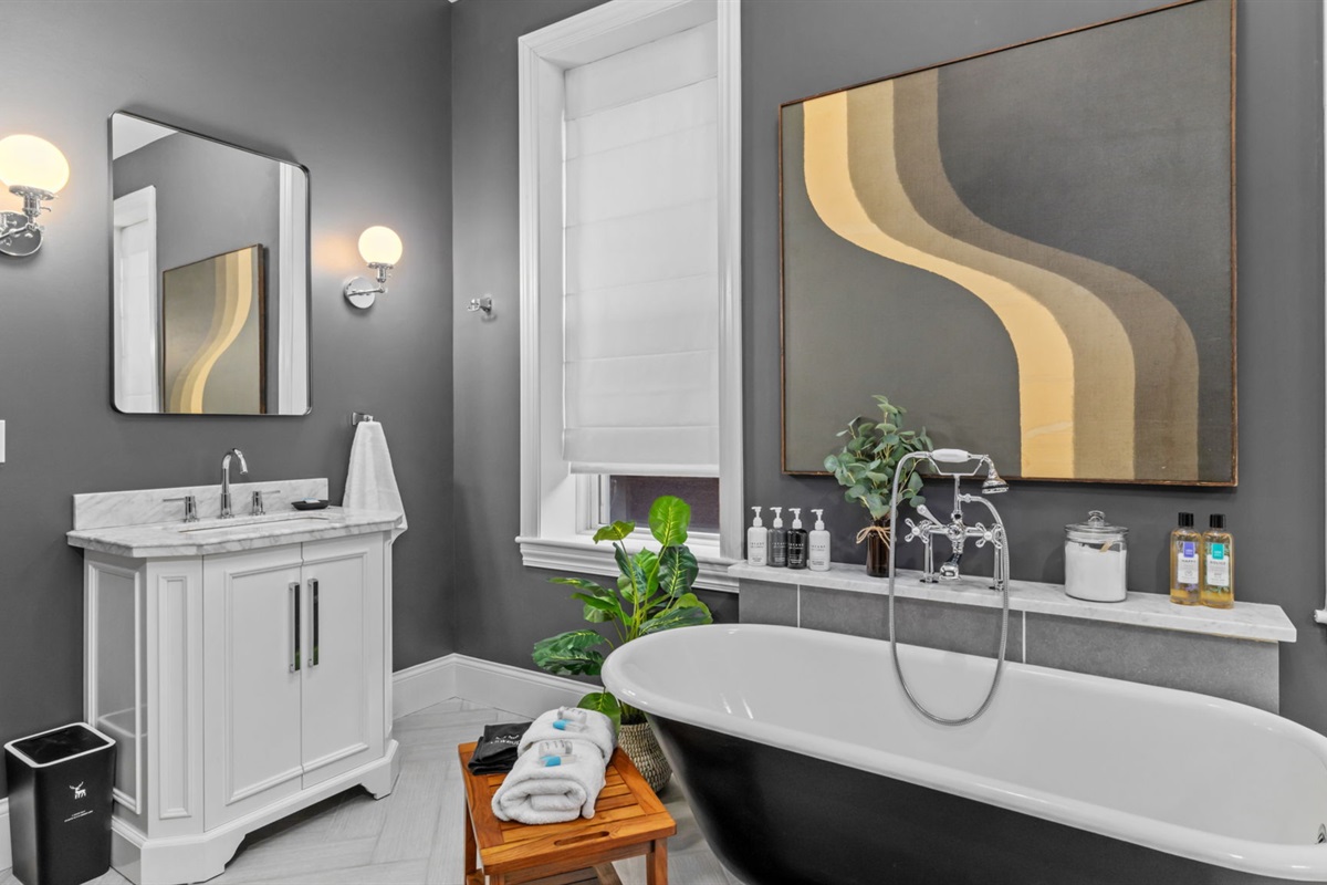 The master bath is a large and welcoming space.  A vacation within a vacation!