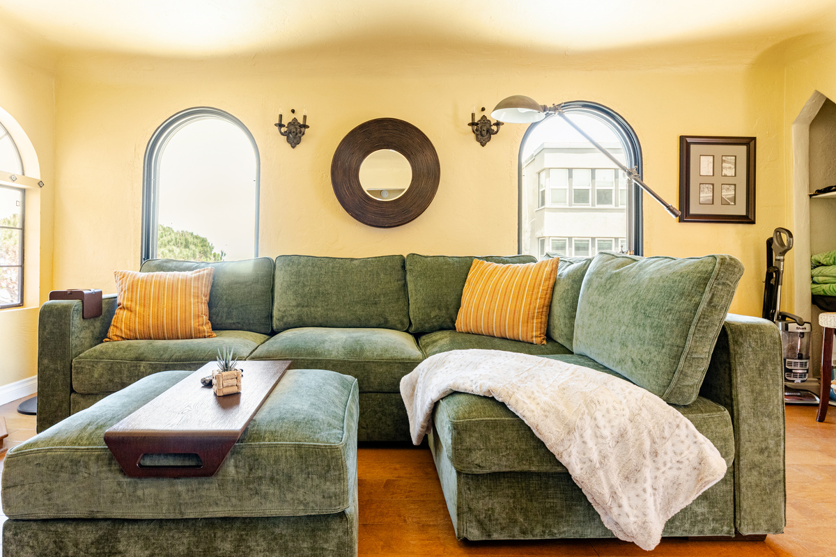 Very comfortable Lovesac sectional couch in the living room.