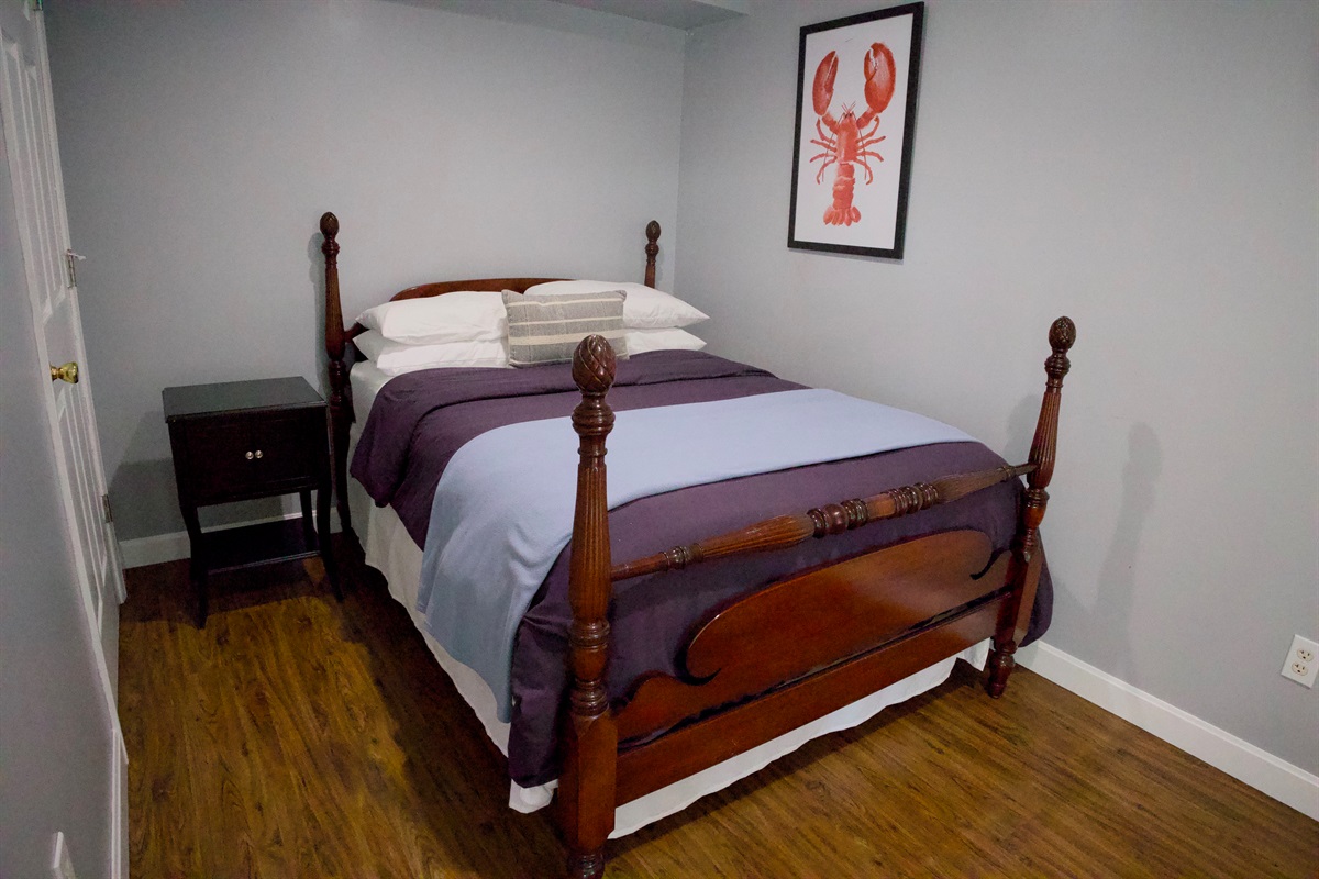 A basement bedroom; D bed