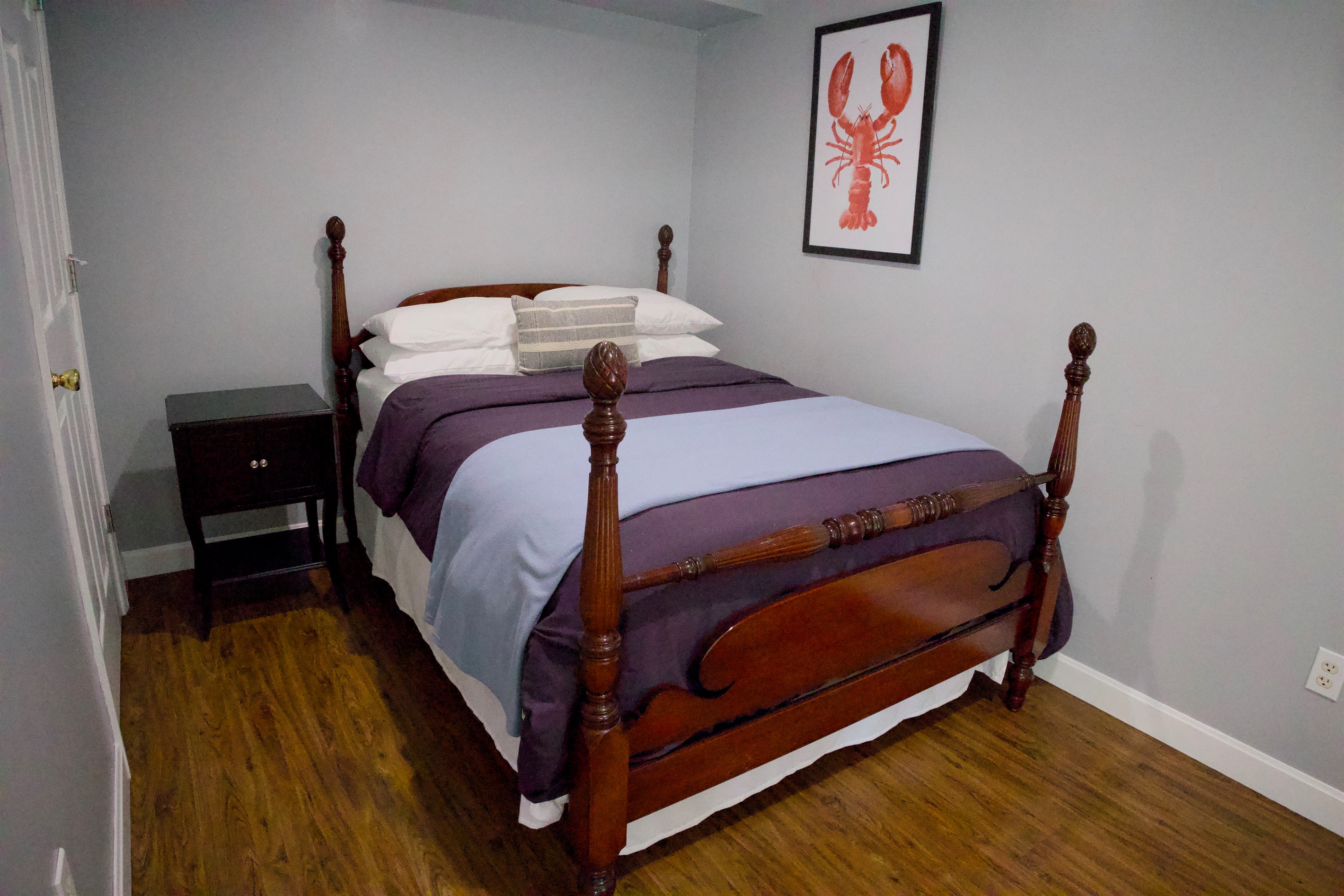 A basement bedroom; D bed