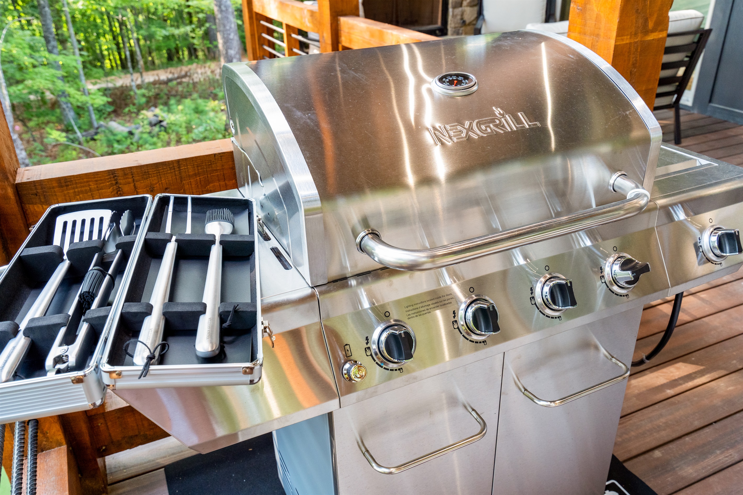 William Sonoma grilling set with hardlined gas grill- never run out of propane!