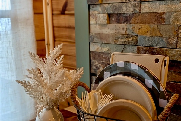 Compostable dining ware provided.