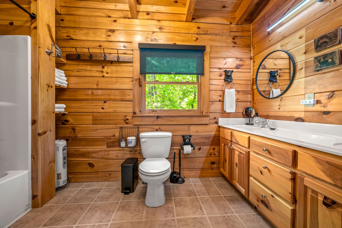 Spacious ensuite master bathroom includes double vanity and sinks and plenty of room to refresh and unwind after a busy day of mountain adventures