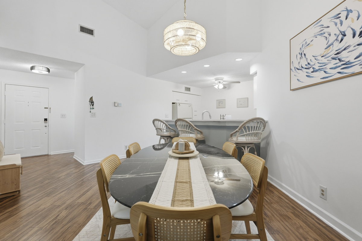 Gather around the dining area to enjoy a delicious home-cooked meal, share takeout from a nearby favorite, or relax together over good food and great conversation after a day of exploring.