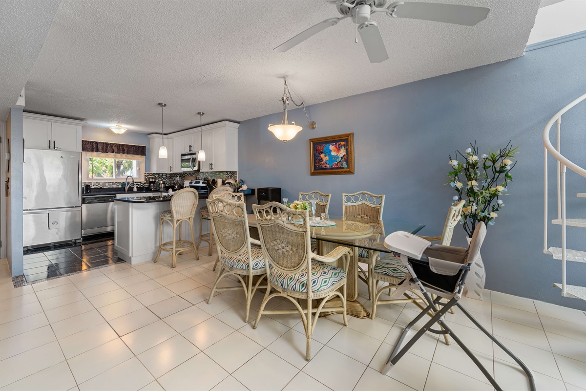 Spacious dining room - with a complimentary high chair so even the little ones can have a place at the table.