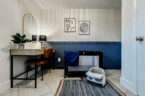 Kid Friendly Travel Items Including: Play Pen, Play Pen Sheet, Portable Chair with Tray, Small Table Top Fan for White Noise