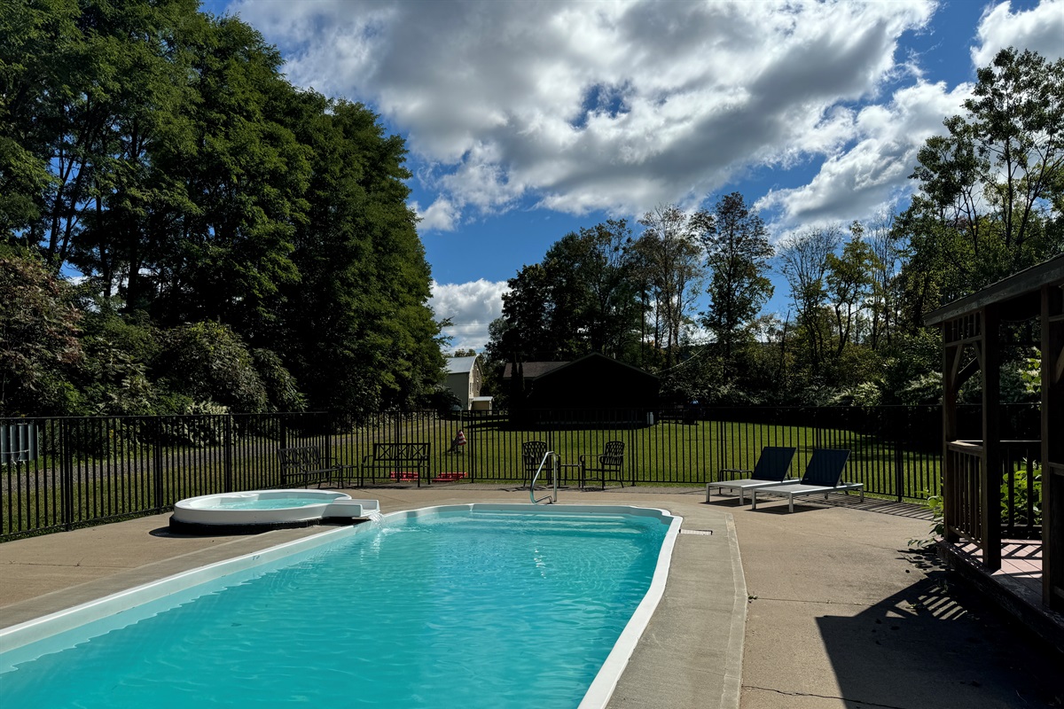 Shared (with two other rentals on site) heated slat-water pool. 