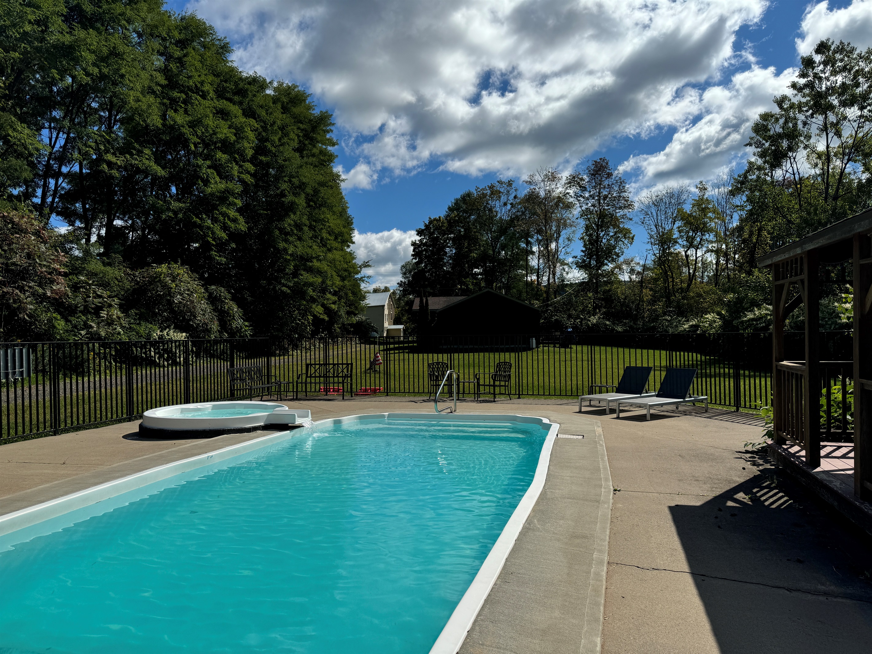 Shared (with two other rentals on site) heated slat-water pool. 