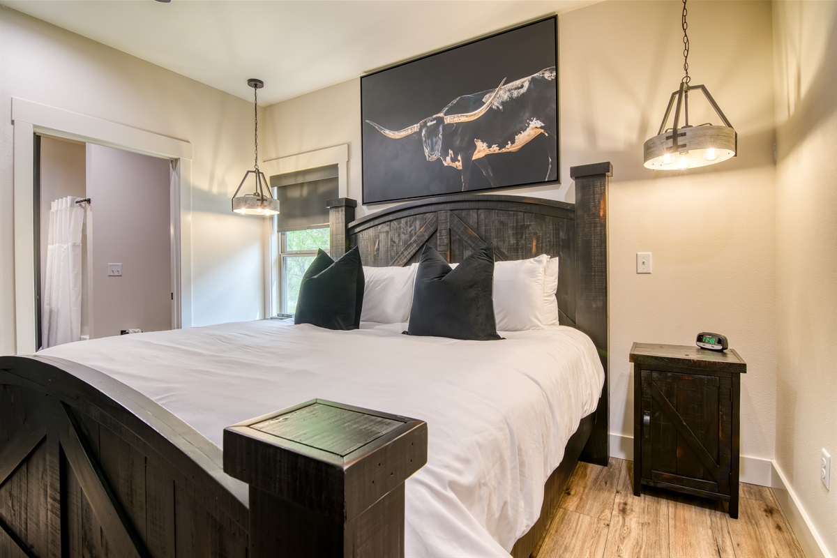 King #2 with attached bathroom that is also accessible to the main living area.