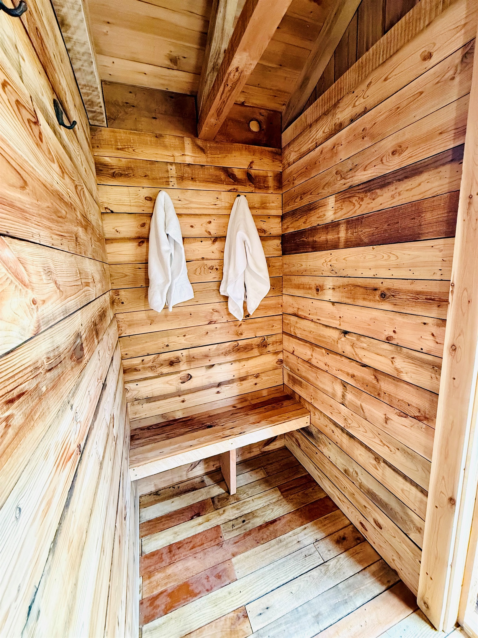 Changing room inside the sauna building.