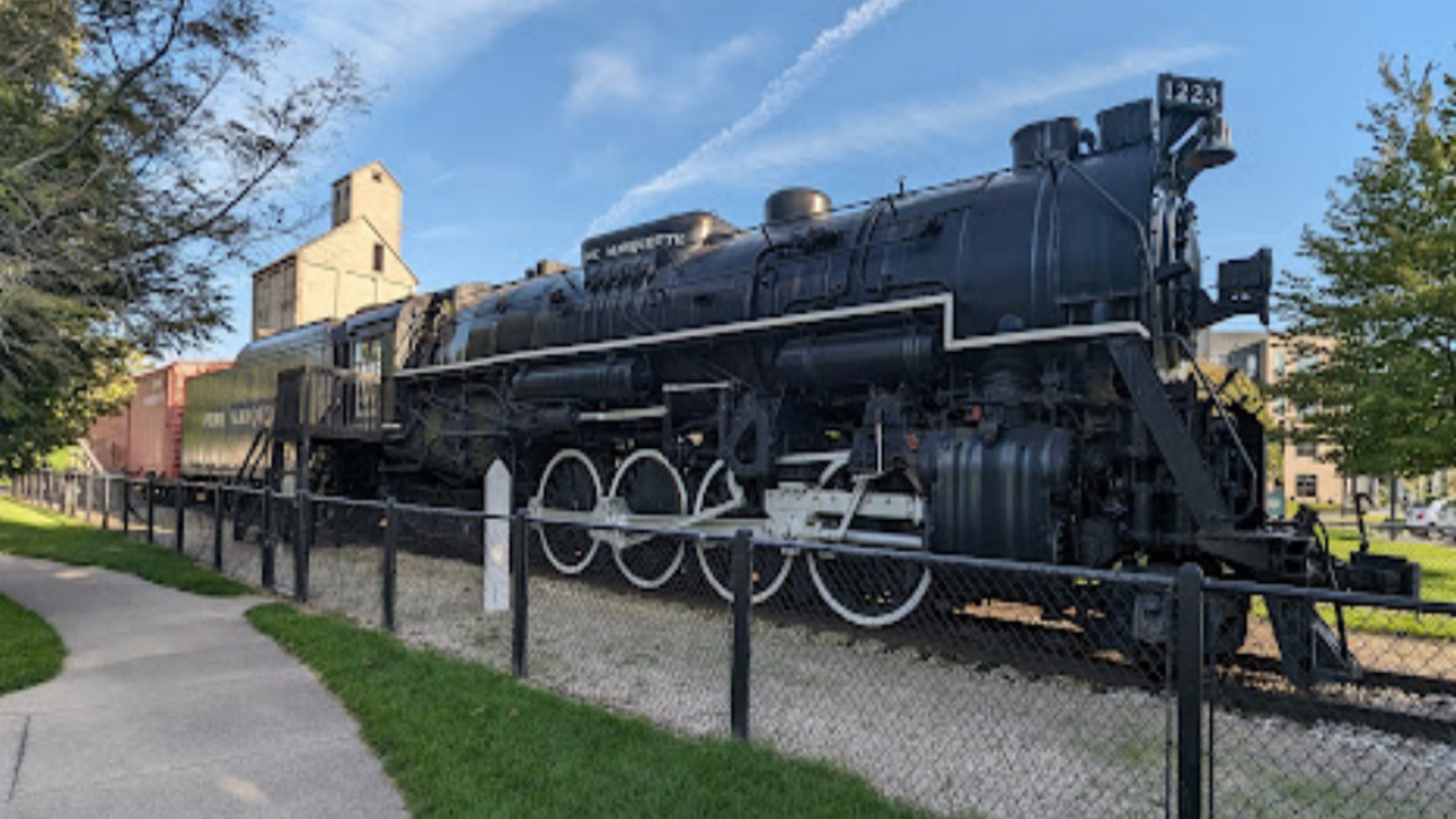Take a stroll to the train near the boardwalk