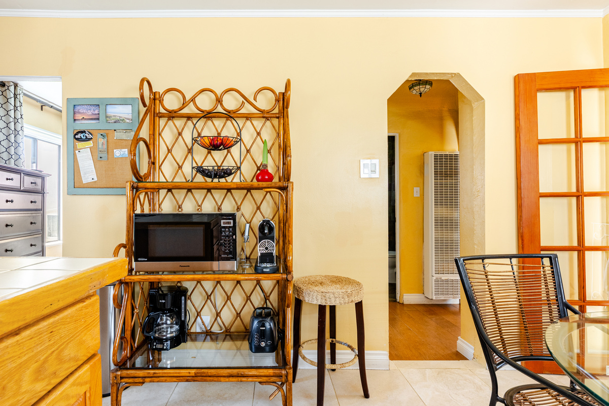 Kitchen includes all major appliances: refrigerator, gas stove, dishwasher, microwave, nespresso machine, drip coffee maker, toaster, toaster oven, air fryer, and more!