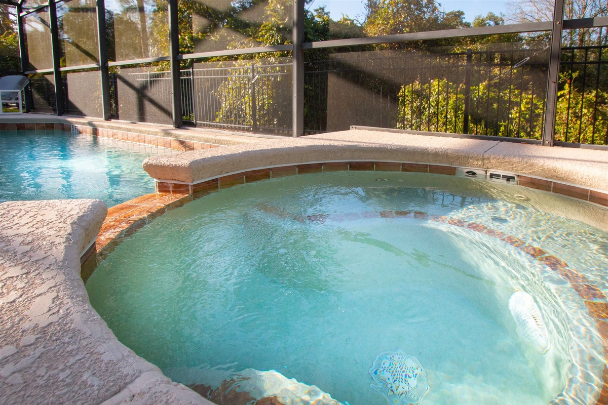 Hot Tub connected to Private Screened Patio Pool.