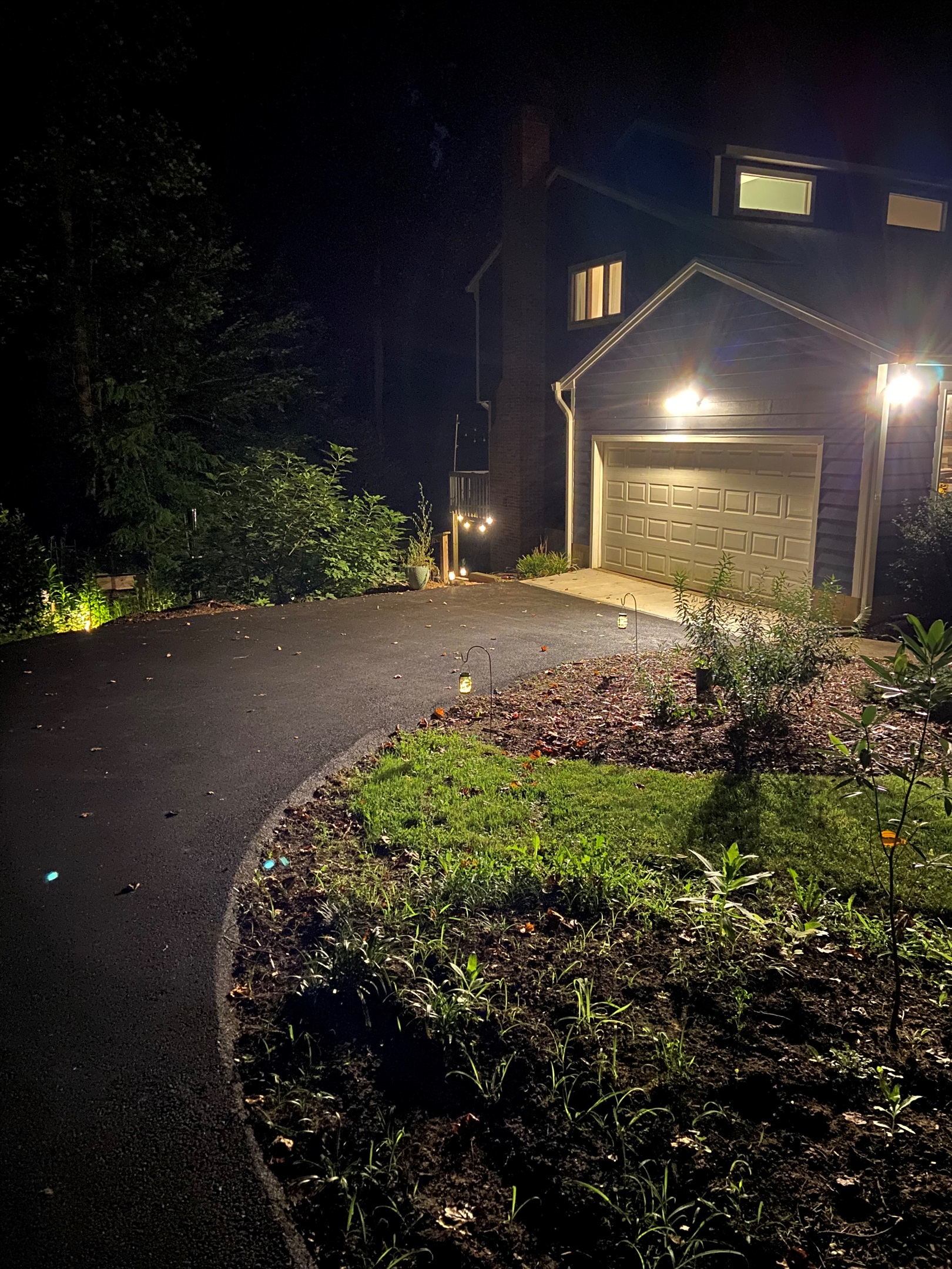 The path to the guest suite is well lit at night