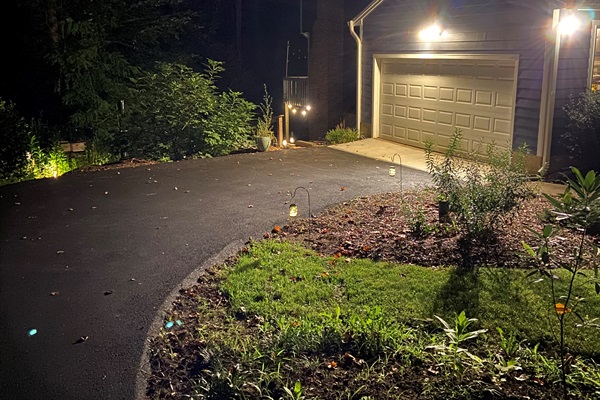 The path to the guest suite is well lit at night