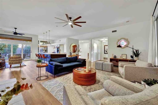 Bright open-plan living room and breathtaking Sedona views