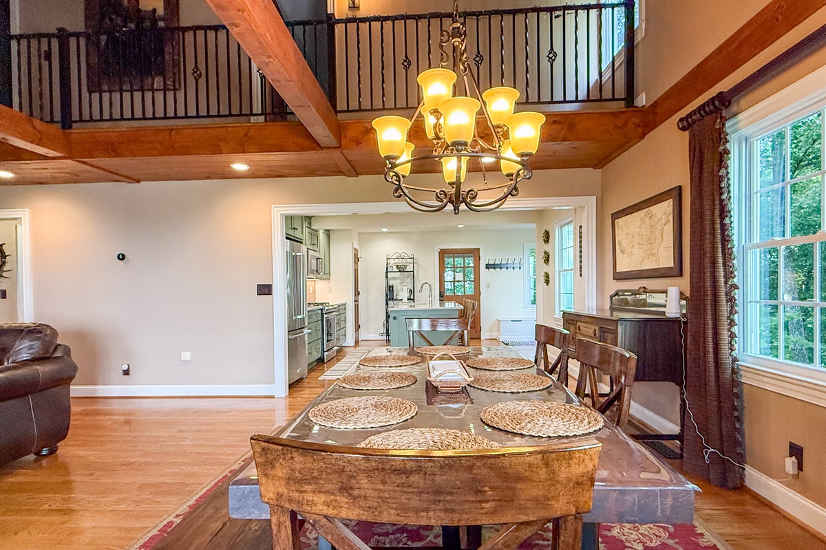 The spacious dining table comfortably seats 8, making it ideal for family meals and gatherings with friends.