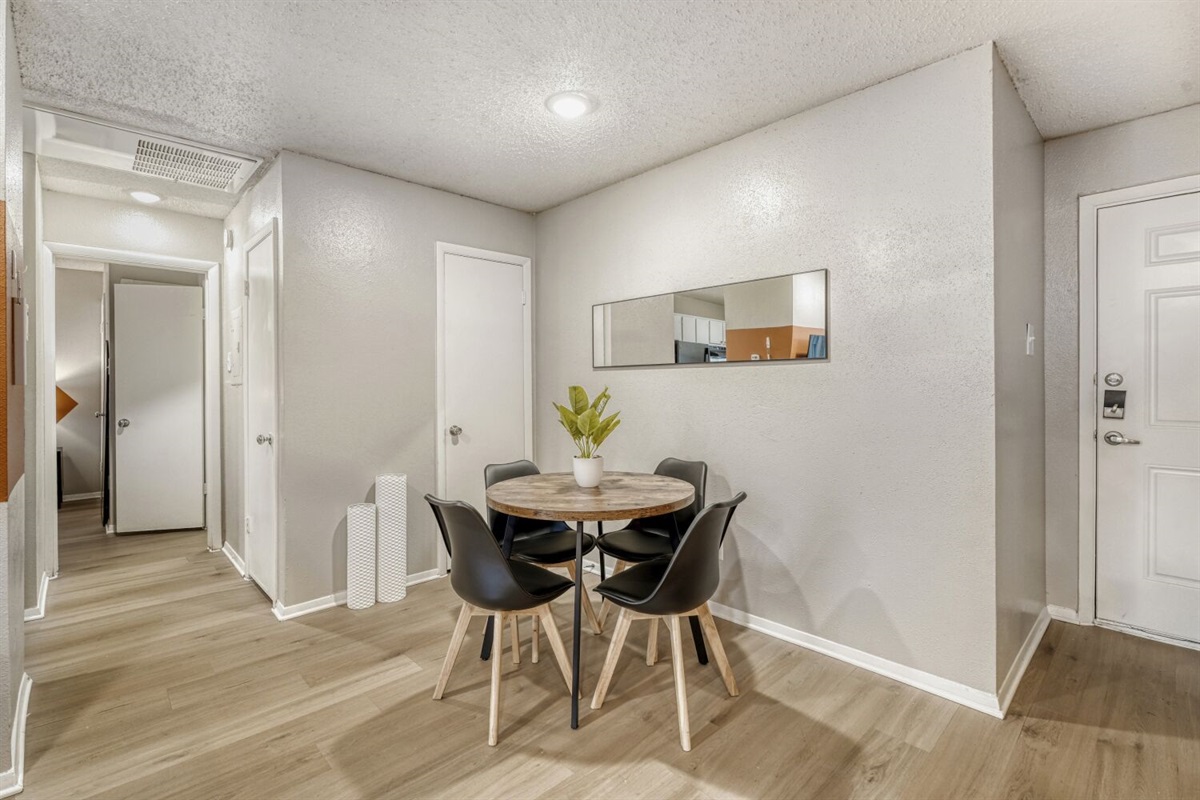 Cozy dining nook with modern simplicity and natural warmth.