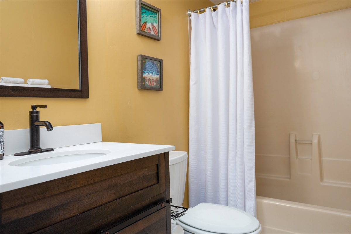Tub/shower combo in hallway bathroom