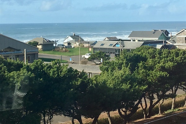 View of village and ocean from house