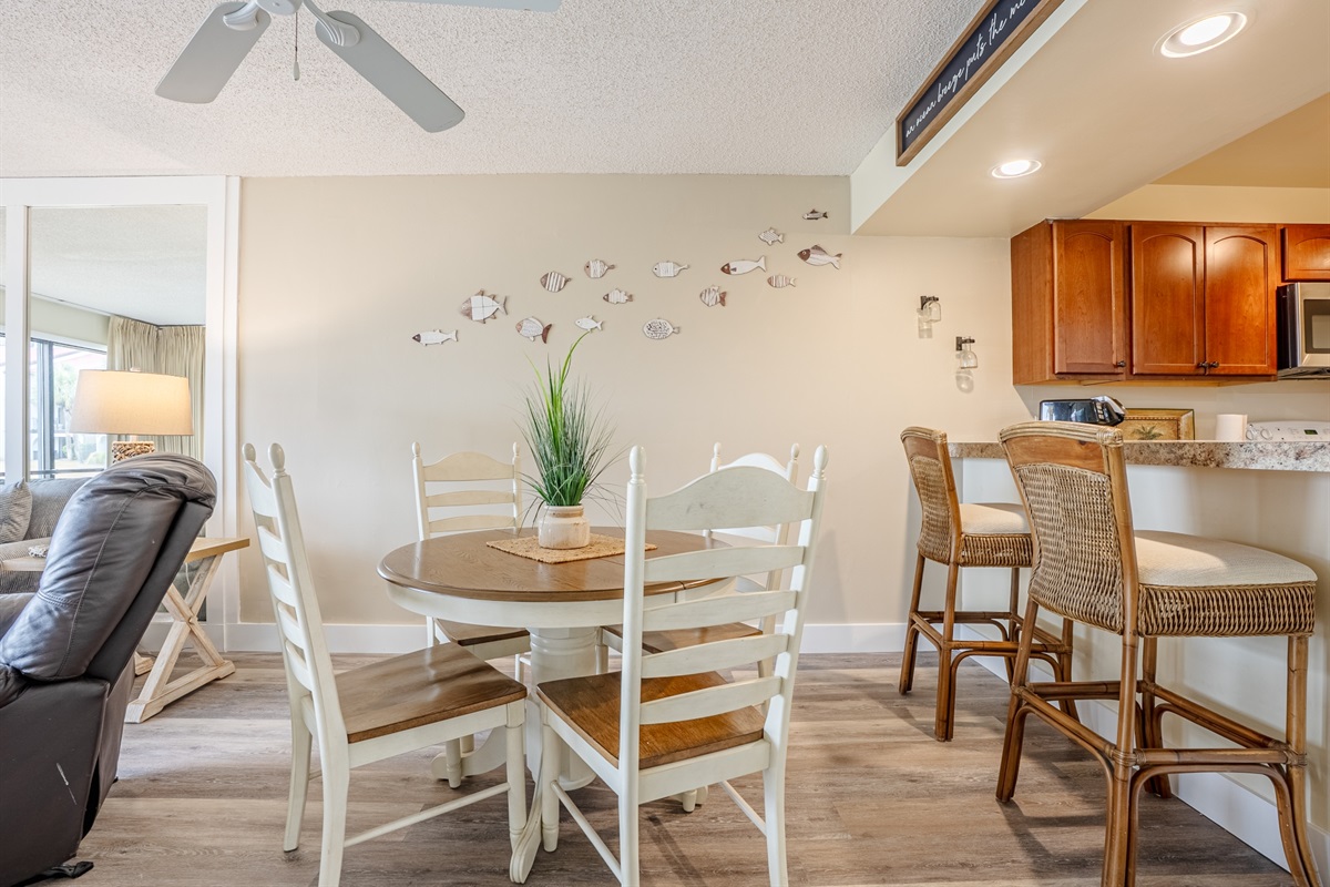 Dining table + bar seating