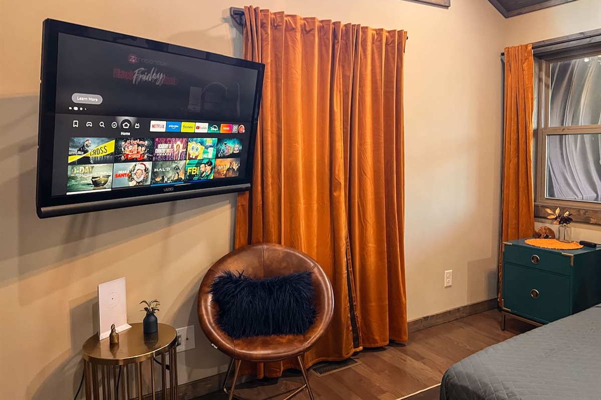 Main Bedroom has a smart TV for movie nights in bed.