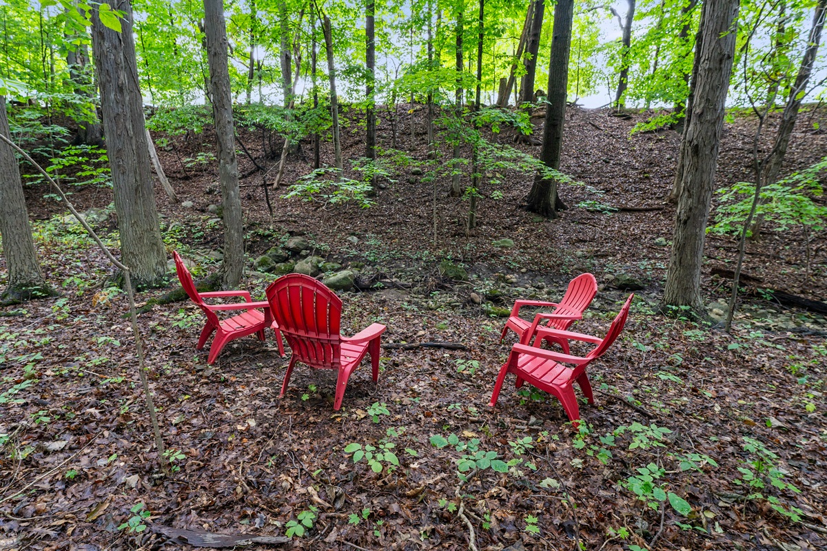 Share stories and drinks with friends surrounded by peaceful woods.