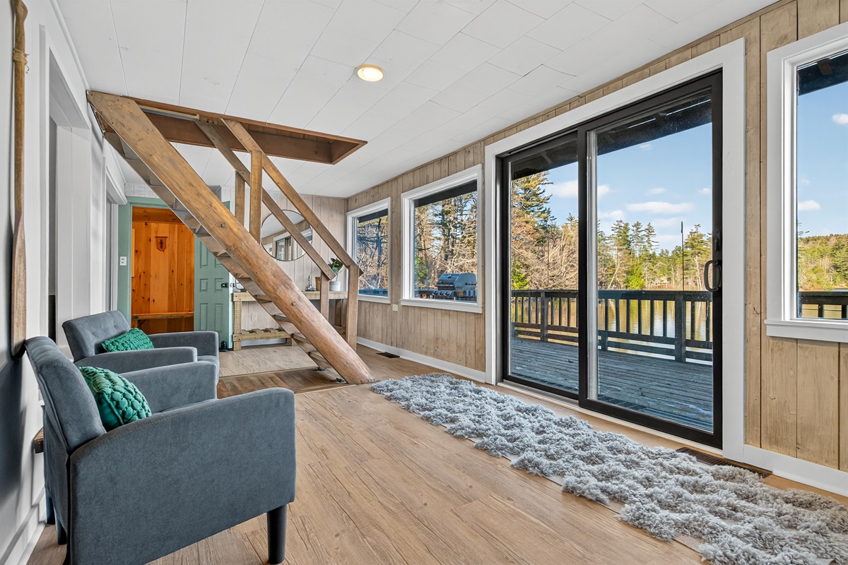 Staircase and entryway overlooking the living room.