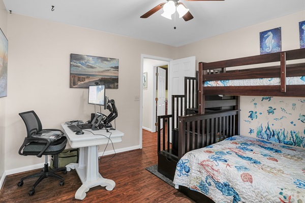 Bunk Bed, Work Station with Dual Monitor Display, Universal Dock, Keyboard, Mouse, Bluetooth Headset