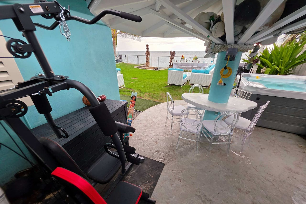 Fishing for Moana while working out on from the 45-exercise multifunction gym and mesmerized by the ocean waves.