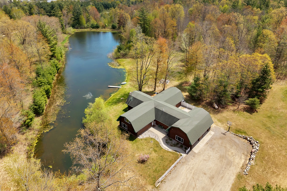 Aerial View of home and water.