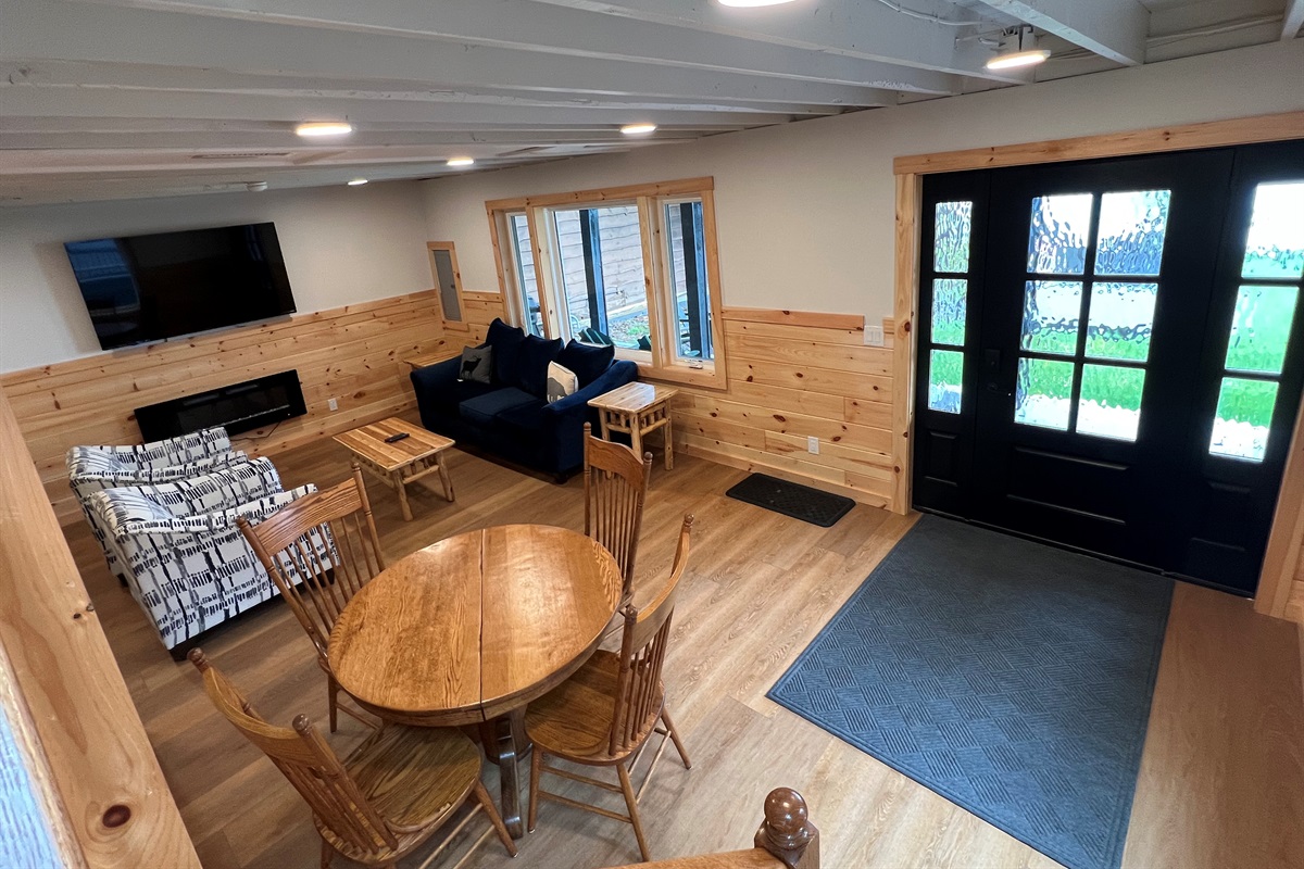 Living & dining areas & gas fireplace