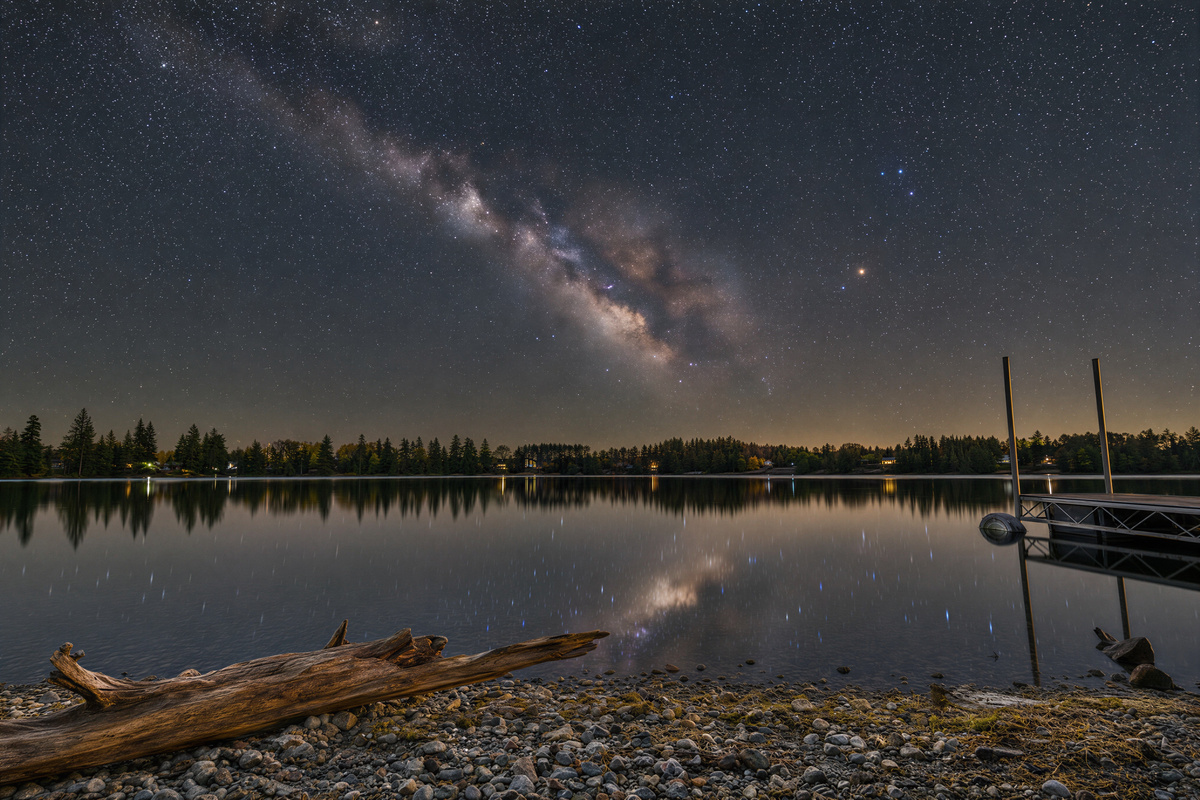 Our Bortle 2 skies (some of the darkest skies in the country) are an astrophotographer's dream: long-exposure Milky Way Core astrophotography captured from the property dock on a clear night