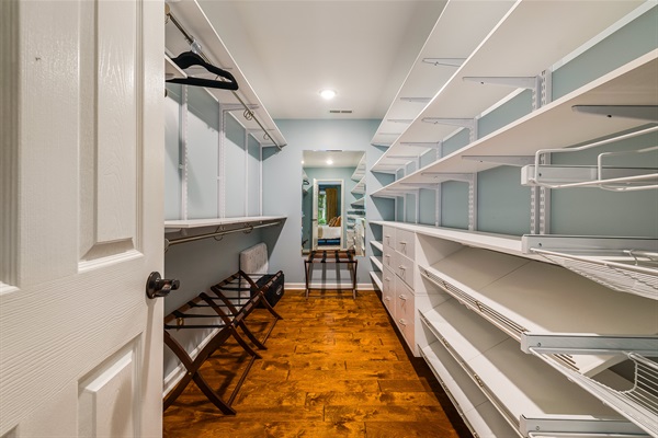 A spacious walk-in closet that makes extended stays a breeze.