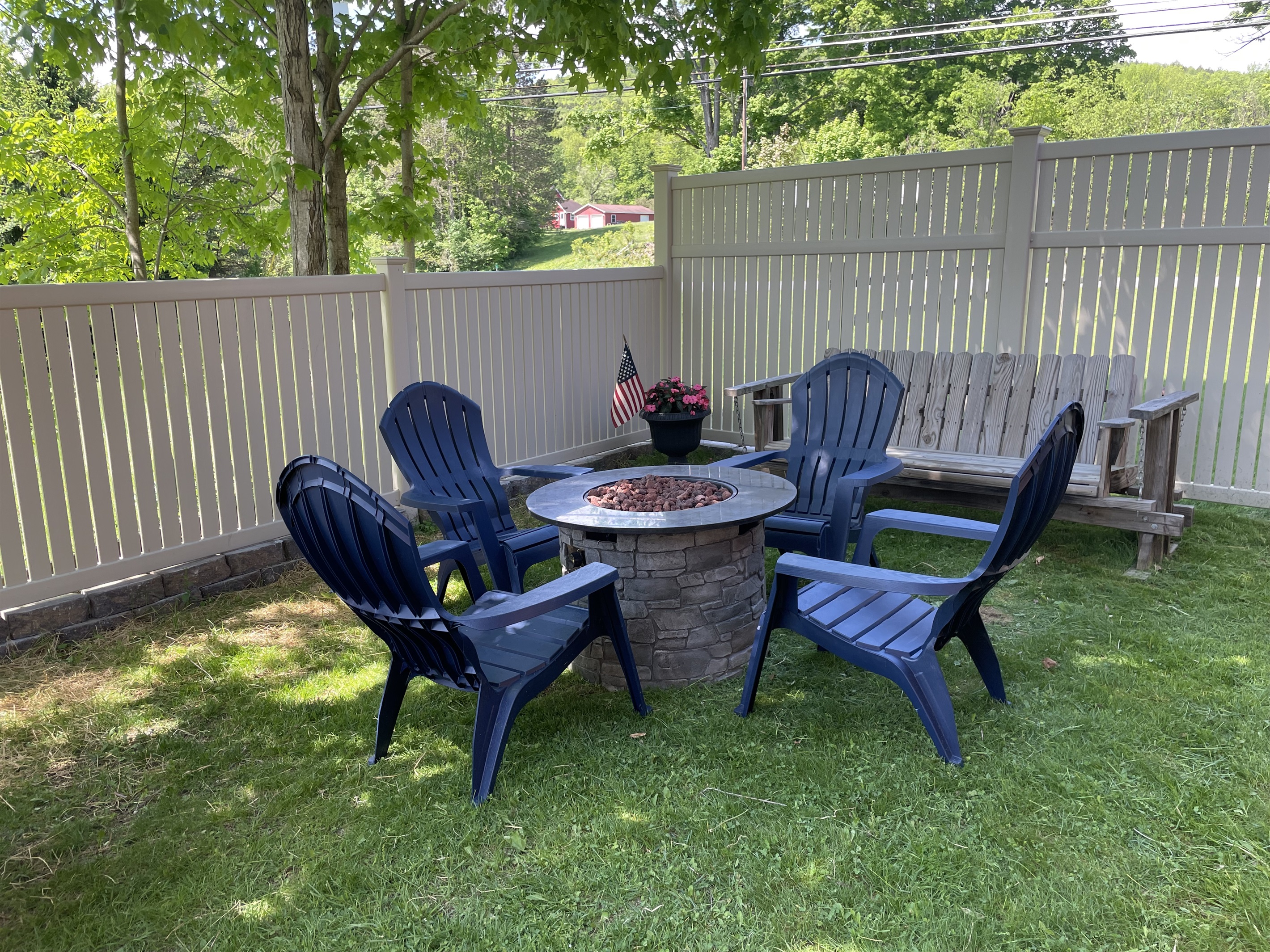 Gas fire pit for night time enjoyment