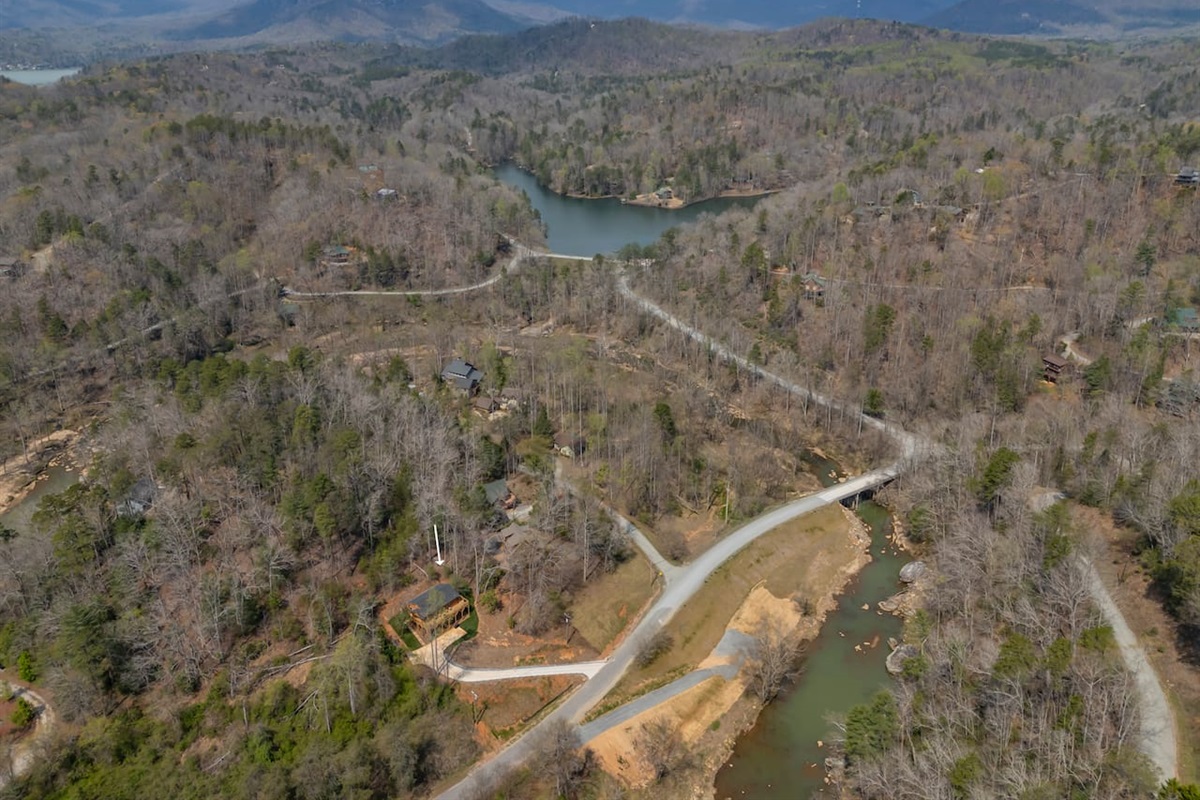 Upper drone view of the cabin