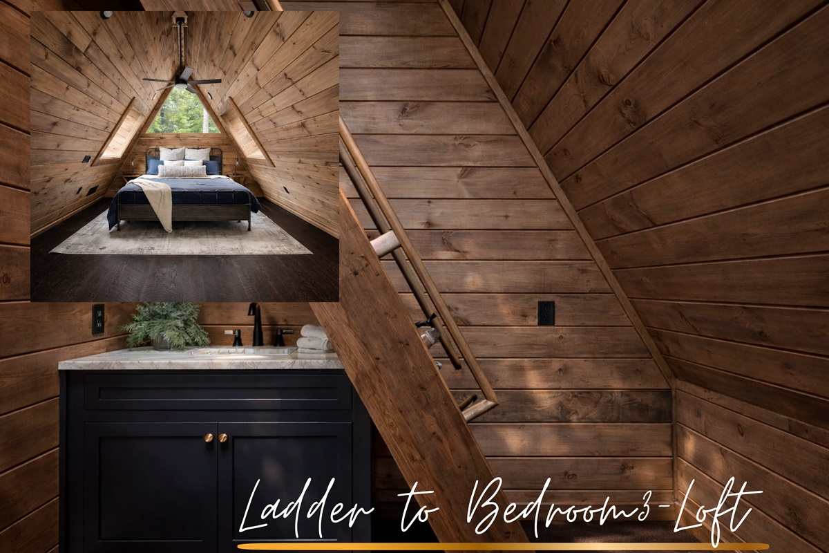 Access Bedroom 3 via the loft ladder to your cozy king-bed retreat.