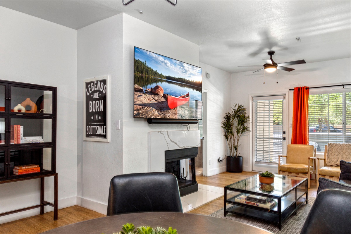 Enjoy a bright open  living room layout with modern décor and a cozy atmosphere designed for both short and extended stays.
