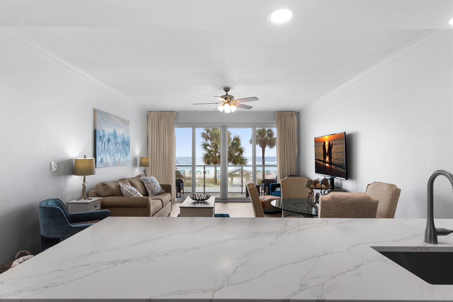 Open living area from kitchen