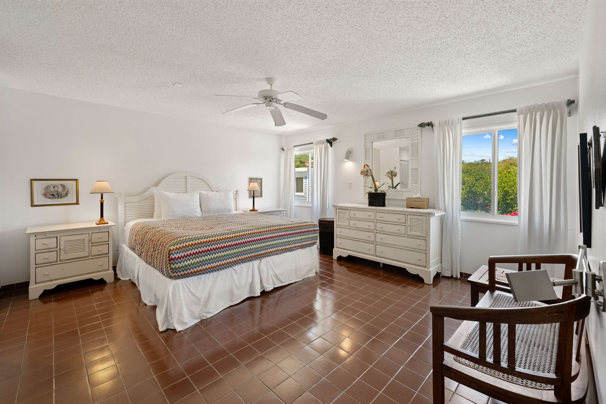 Spacious primary bedroom with two windows for plenty of natural light.