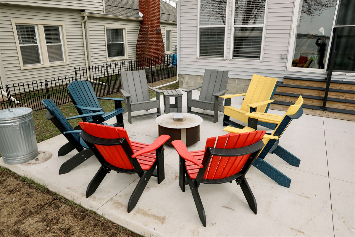 Enjoy a bonfire and nice seating by the water.