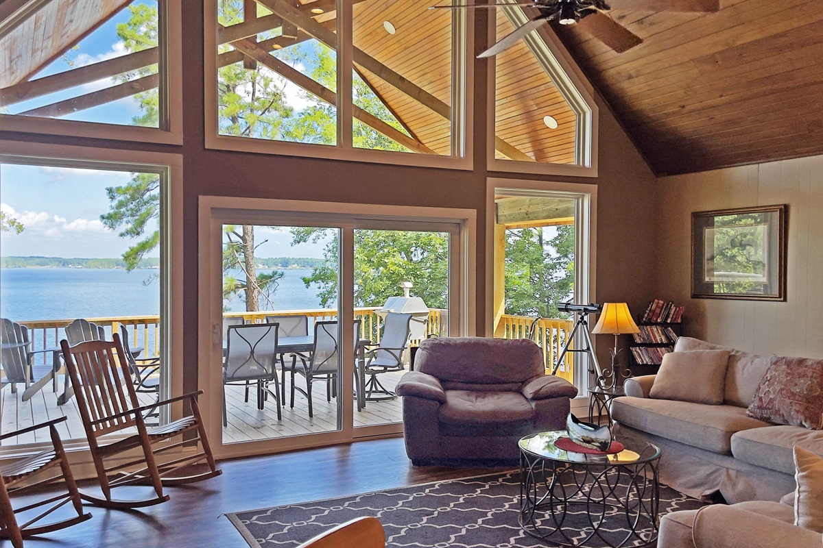 Great Room overlooking the lake.   Also has Foosball table (not pictured)
