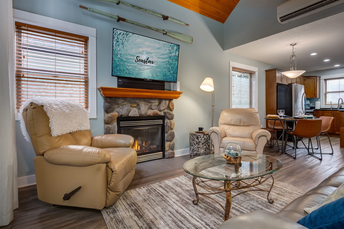 Living area with gas hearth (alternate view)