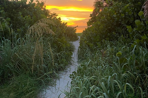 A quick, beautiful path from your parked cart to the beach