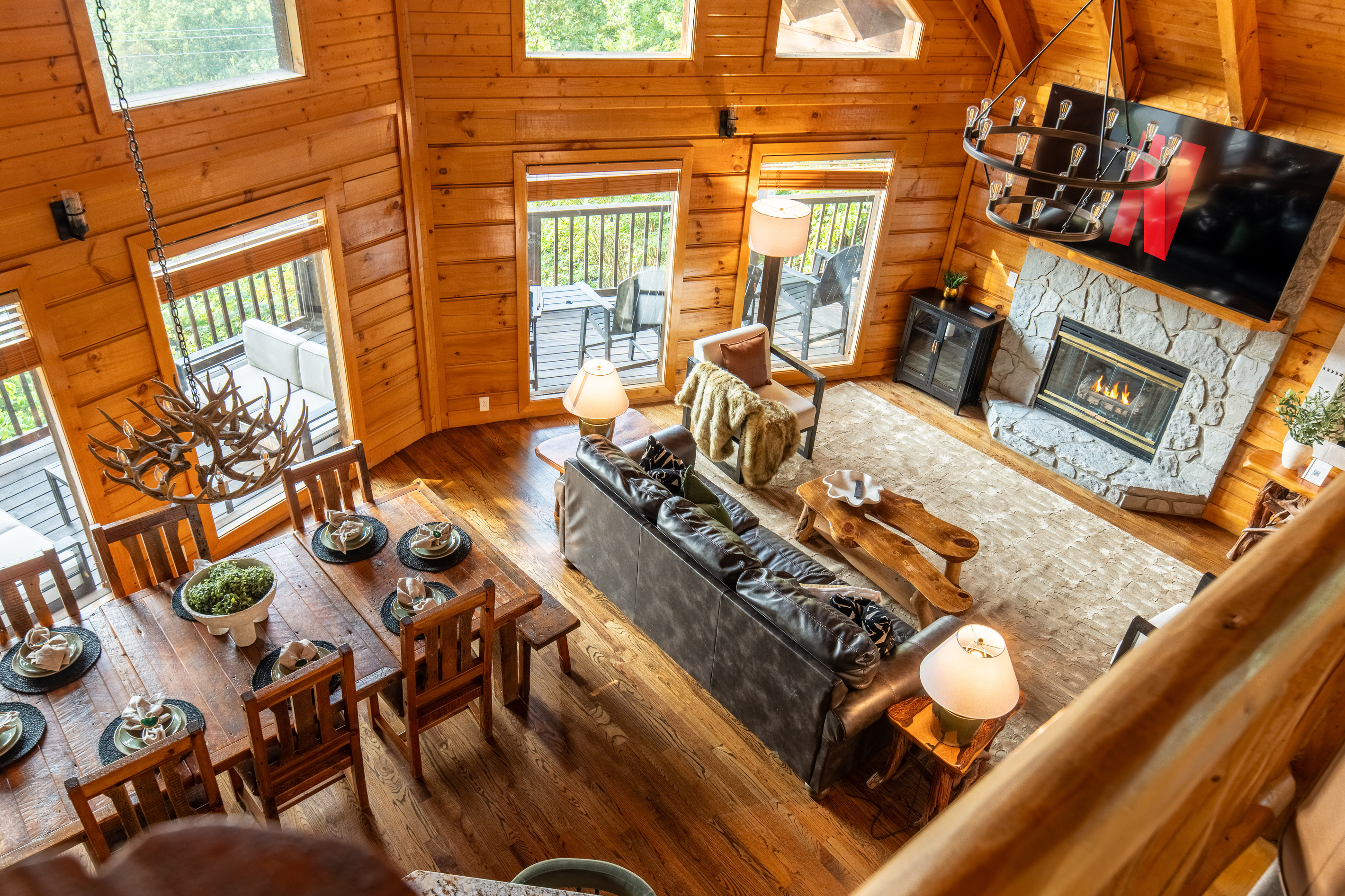 Spacious great room with views of the Smokies
