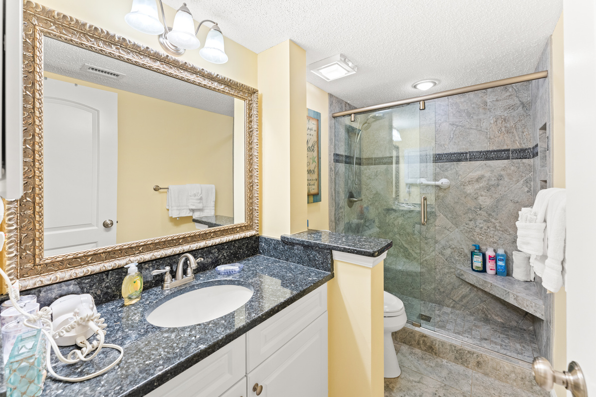 Large Main Bathroom, plenty of counter space and large stand alone shower