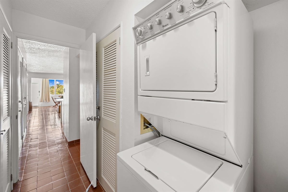 Stackable washer and dryer to keep you smelling so fresh and so clean on your vacation