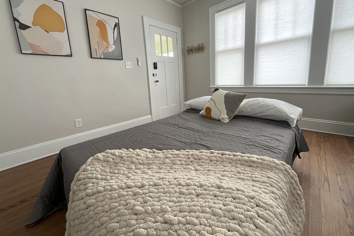 The living room couch converts into a full bed